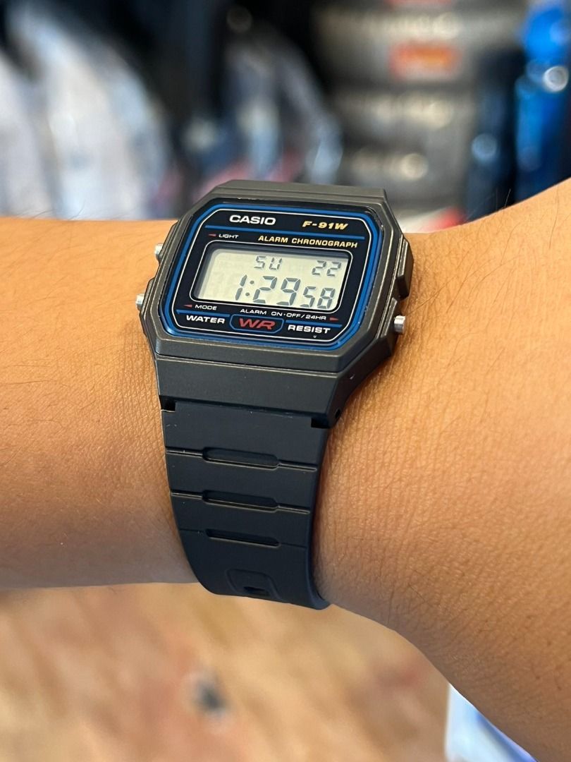 ORIGINAL CASIO Alarm Chrono Resin Band Unisex Watch F91W1DG, Men's