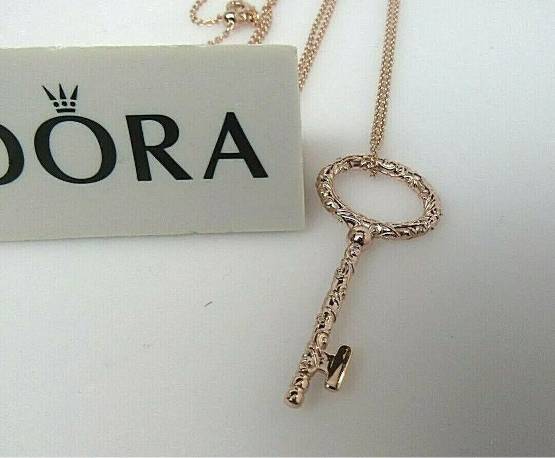 Pandora Authentic Rose Gold Regal Key Pendant Necklace Women s