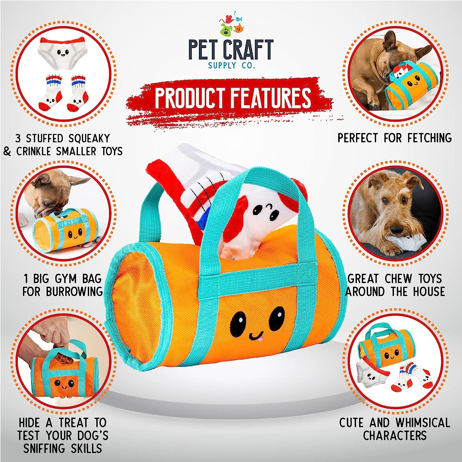 Pet Craft Supply Hide Seek Plush Dog Toys Crinkle Squeaky