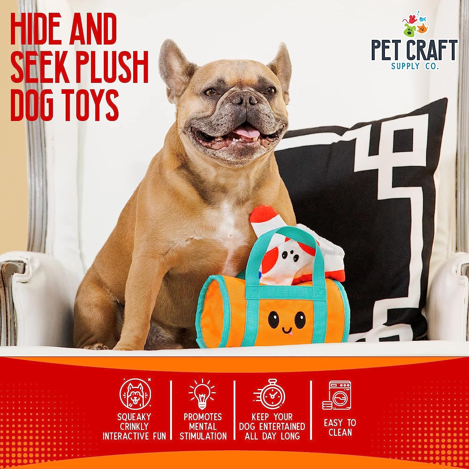 Pet Craft Supply Hide Seek Plush Dog Toys Crinkle Squeaky