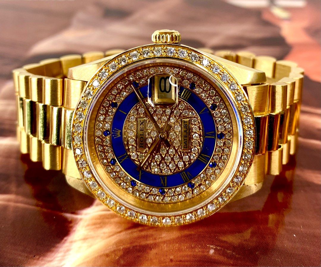 Mens gold diamond rolex hot sale