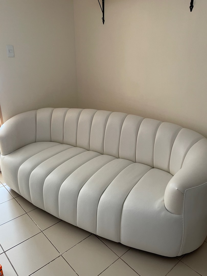 Salem Snow White Leather Couch, Furniture & Home Living, Furniture