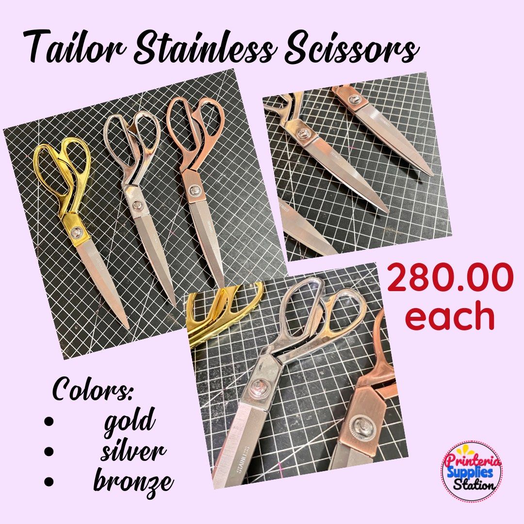 SCISSORS (Stainless) (Category: Craft Supplies & Tools) located in Quezon City. Submitted by printeriaph (Listing ID 1242933760, Image 1). Description: SCISSORS Size: 24CM / 9.5 Inch Brand: No Brand Quantity: 1 PRODUCT FEATURES ✔ Material: Stainless ✔ Color: Silver / Bronze / Gold ✔ Size: 24cm x 7.2cm DESCRIPTIONS: ✅ Ergonomic design which help cutting fabric easy. ✅ SCISSORS SIZE 24cm / 9.5 inches and has 10.0 cm/ 4 inch blades. ✅ SCISSORS MATER
