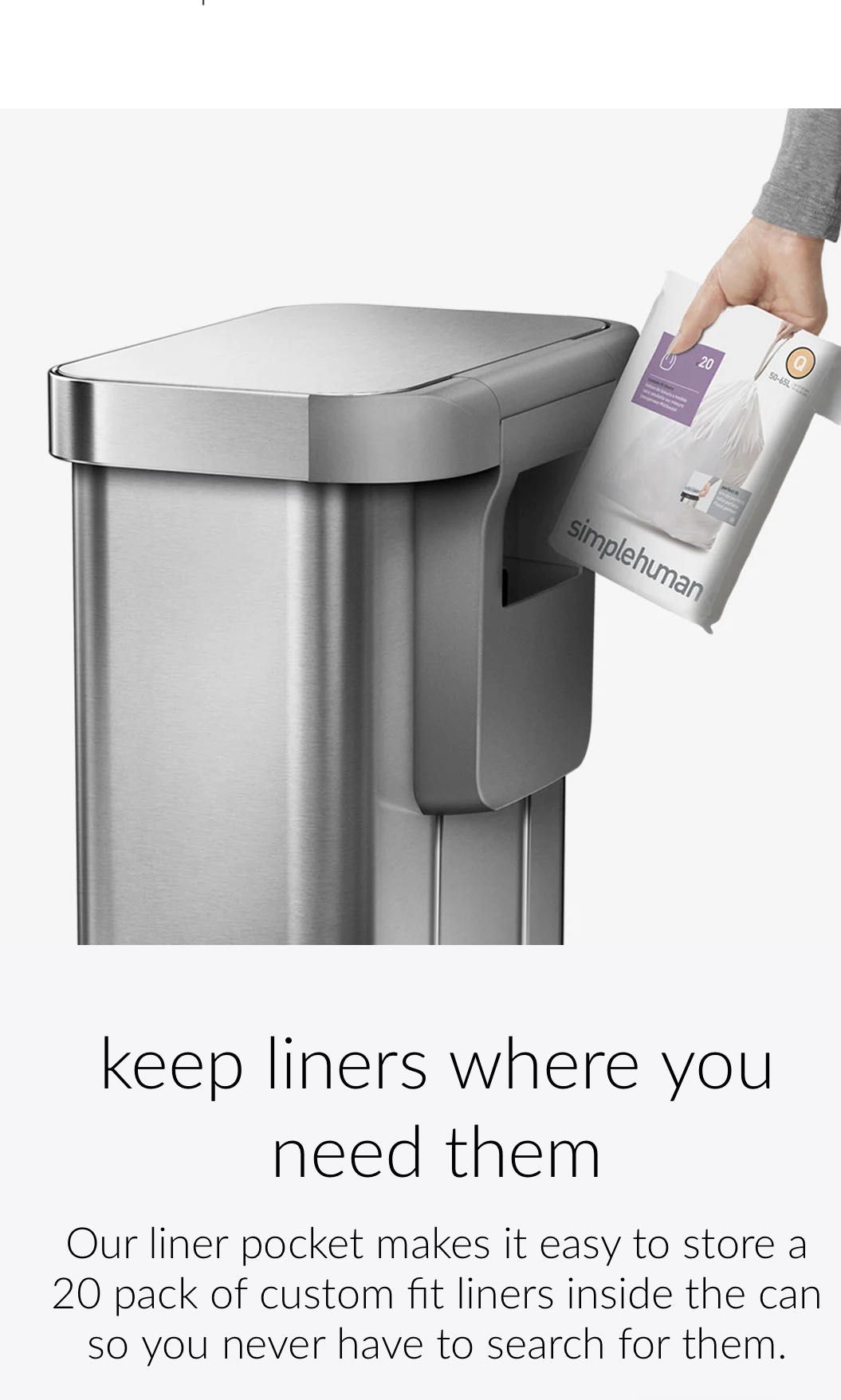 Simplehuman 55 litre rubbish bin / trash can in Stainless Steel