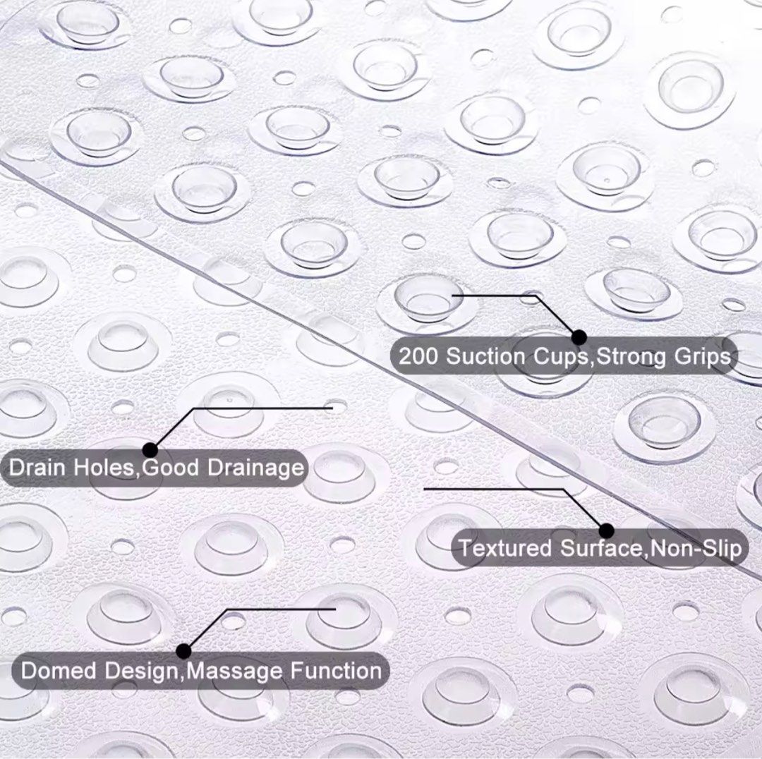 Bath Tub Mat, 39 x 16 Inches Non-Slip Shower Mats with Suction Cups and  Drain Holes, Bathtub Mats Bathroom Mats Machine Washable, Clear