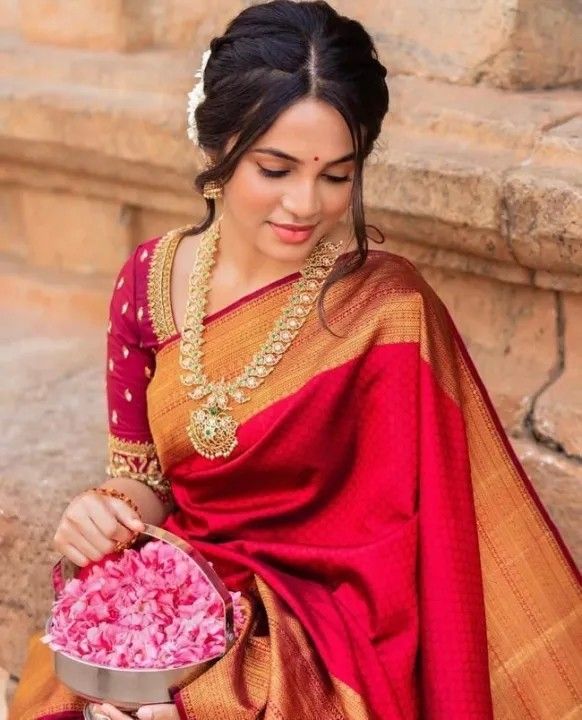 Wedding silk saree red colour on sale