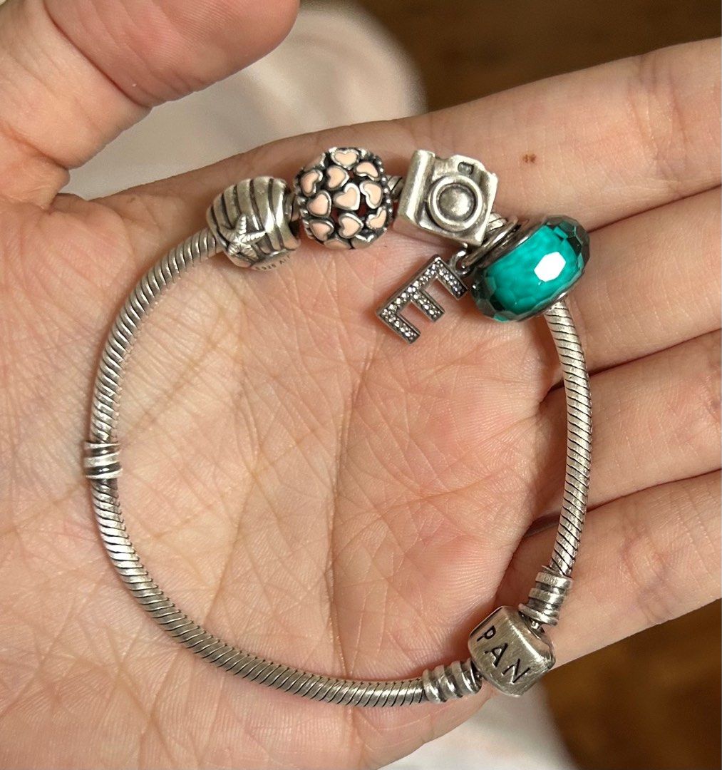 Sterling Silver Pandora Charm Bracelet w 5 charms Women s