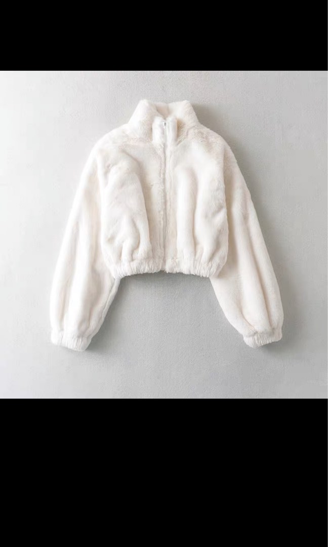 White cropped hot sale teddy jacket