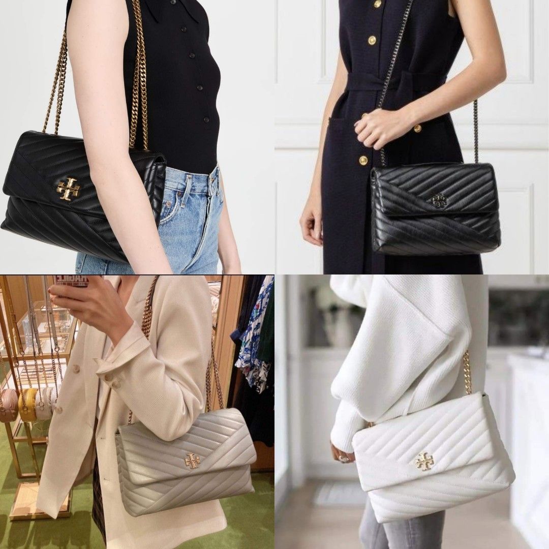 Large  Tory Burch Kira Chevron Convertible Shoulder Bag Black Leather,  Women's Fashion, Bags & Wallets, Shoulder Bags on Carousell