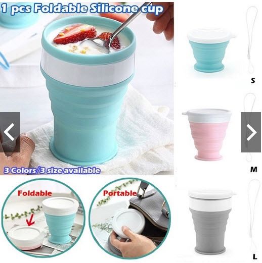 Travel Collapsible Cup (Category: Water Bottles & Tumblers) located in Manila. Submitted by magicgerry (Listing ID 253863401, Image 2). Description: Portable Collapsible Silicone Cup 100/200/350ml Telescopic Folding Mug With Buckle 100%Brand New and High Quality Type:Silicone Cup Material: Silicone Color: Blue,Pink ,Drey Size:S/M/L Size:WxH S:100ml(SIZE:65*55mm ) M:200ml(SIZE:78*86mm ) L:350ml(SIZE:80*120mm ) Capacity: 100-350ml available Occasio