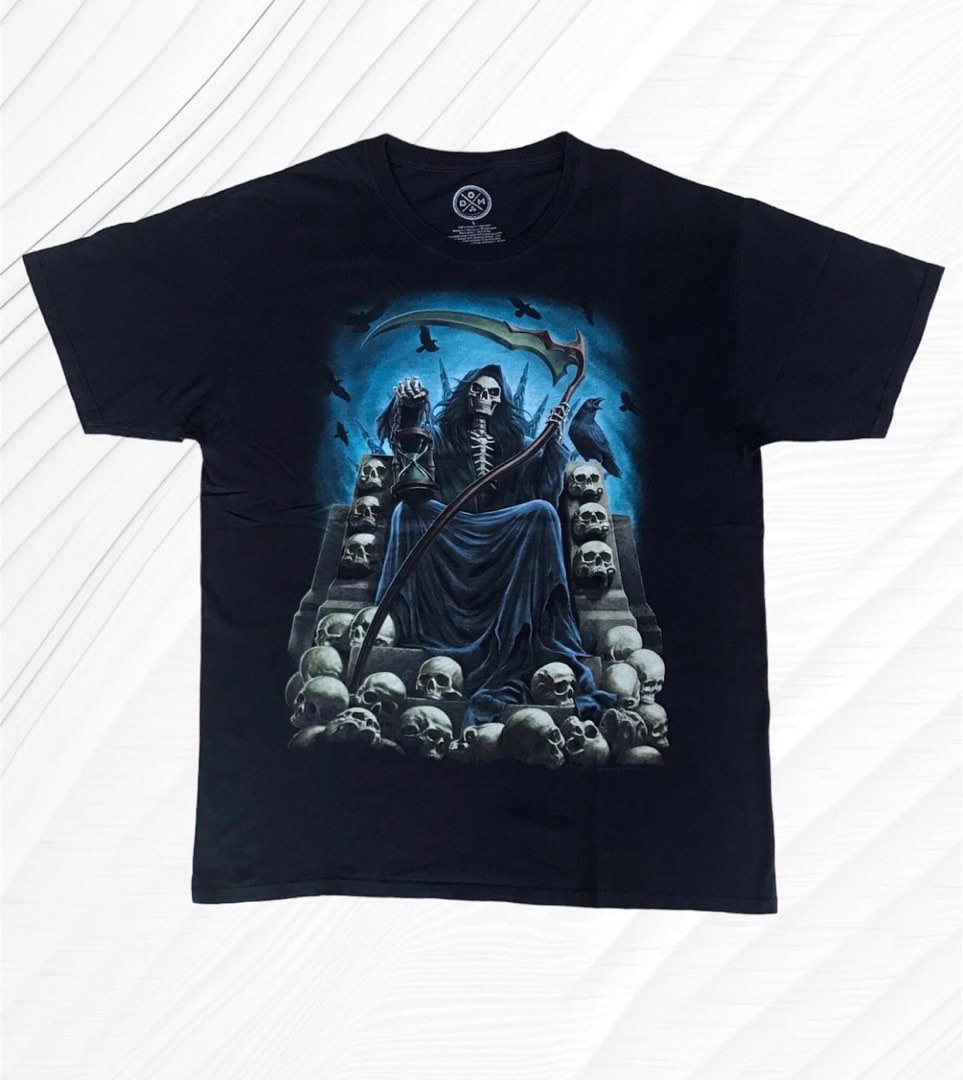 T-Shirt A Maniche Lunghe Con Teschio Biker Moto Grim Reaper - Foto 5