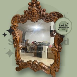 Vintage Mahogany Antique Mirror • Intricately Carved Woodwork • Home Decor • Vanity Mirror