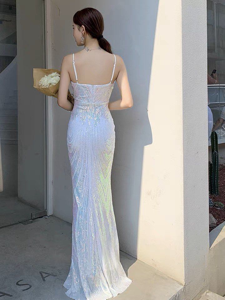 White fitted evening gown online