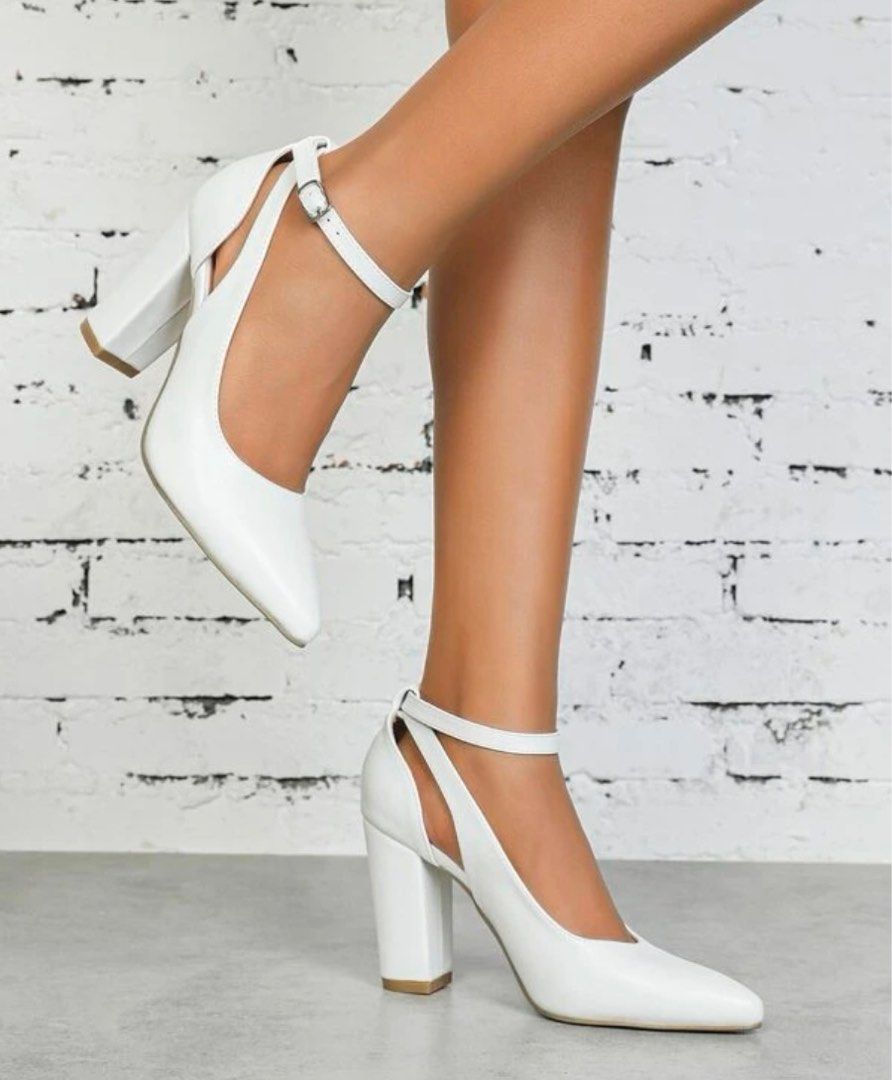 White Minimalist Heels Women s Fashion Footwear Heels on Carousell