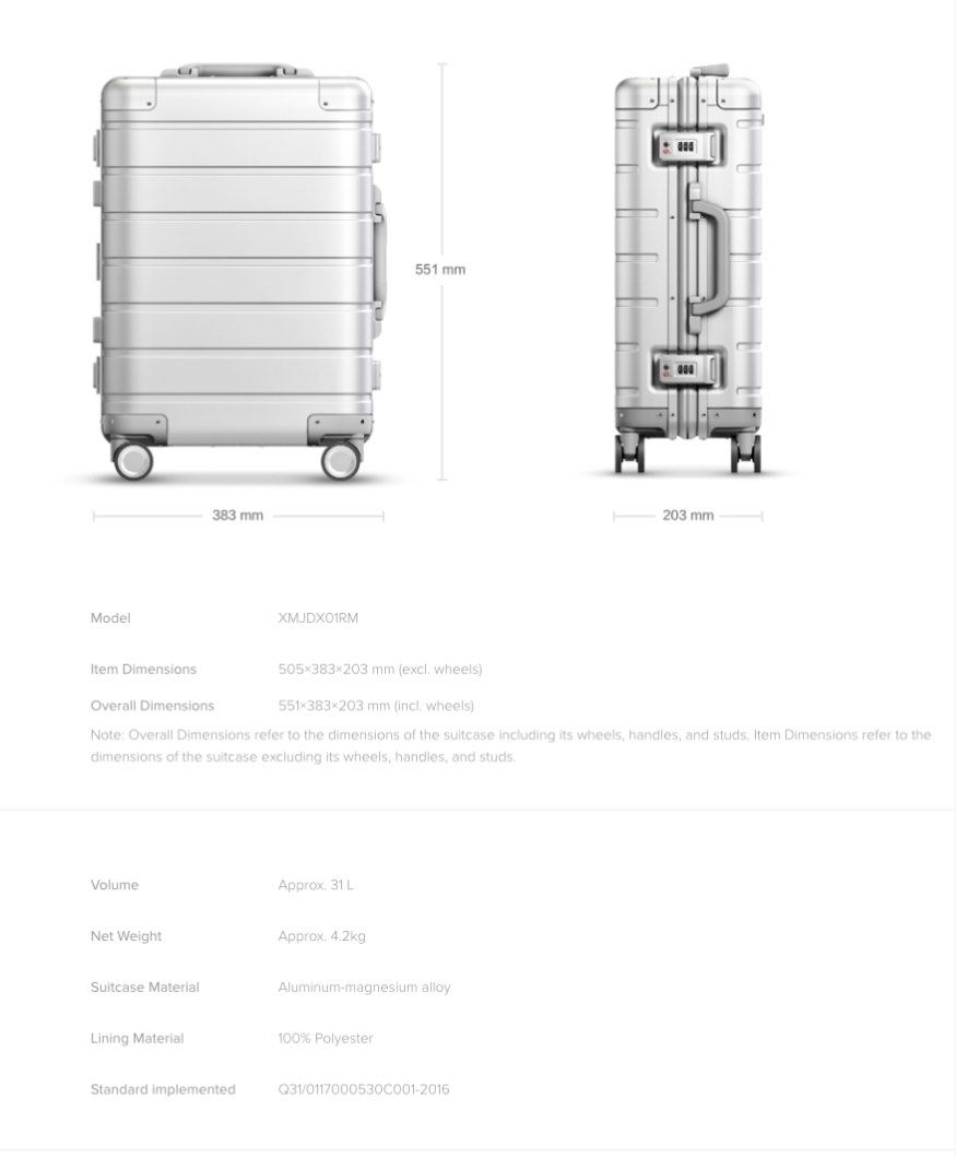 Xiaomi Cabin Aluminium luggage, Hobbies & Toys, Travel, Luggage on