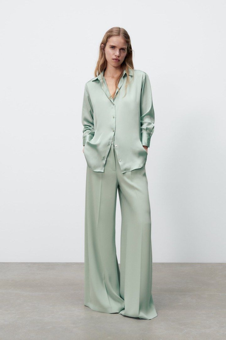 Green satin top zara new arrivals