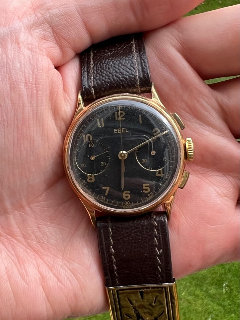 18k Rose Gold Ebel Vintage Chronograph Square Pushers Watch