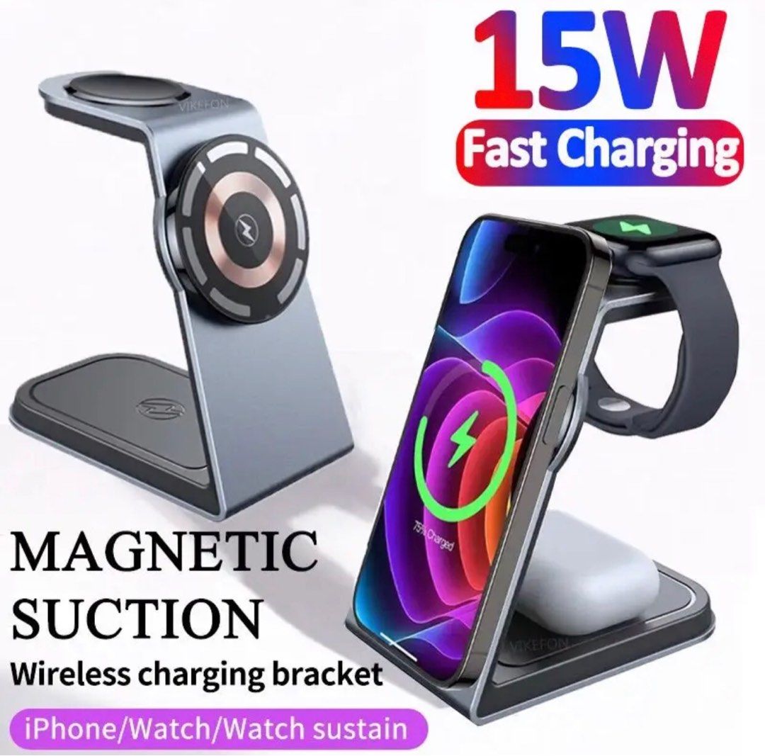 3 In 1 Magnetic Wireless Charger Stand Transparent For iPhone 12 13 14 Pro  Max Apple Watch Airpods Fast Charging Dock Station, Mobile Phones   Gadgets, Mobile  Gadget Accessories, Power Banks  Chargers on Carousell