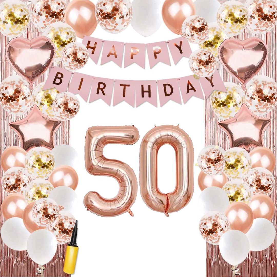 50th birthday rose gold confetti balloons - 50th birthday decoration