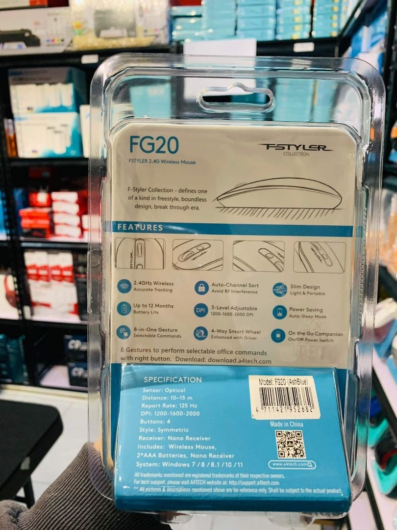 A4Tech Fstyler FG20 Wireless Mouse Ash Blue, Computers & Tech, Parts ...