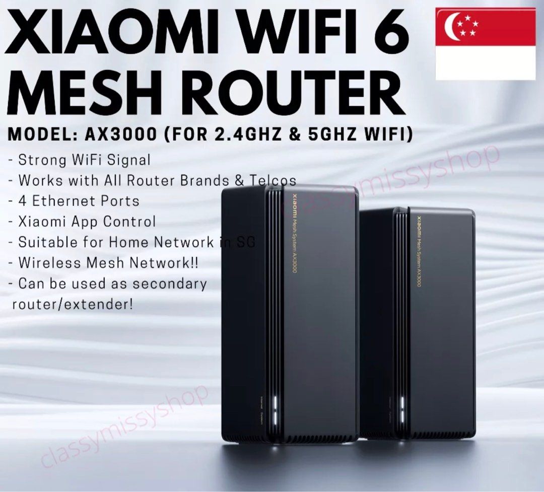 🇸🇬 [NEW] XIAOMI WIFI 6 Mesh Router AX3000 5Ghz Wireless Mesh, Super  Speed, Boost Network Signal Extender 2.4Ghz