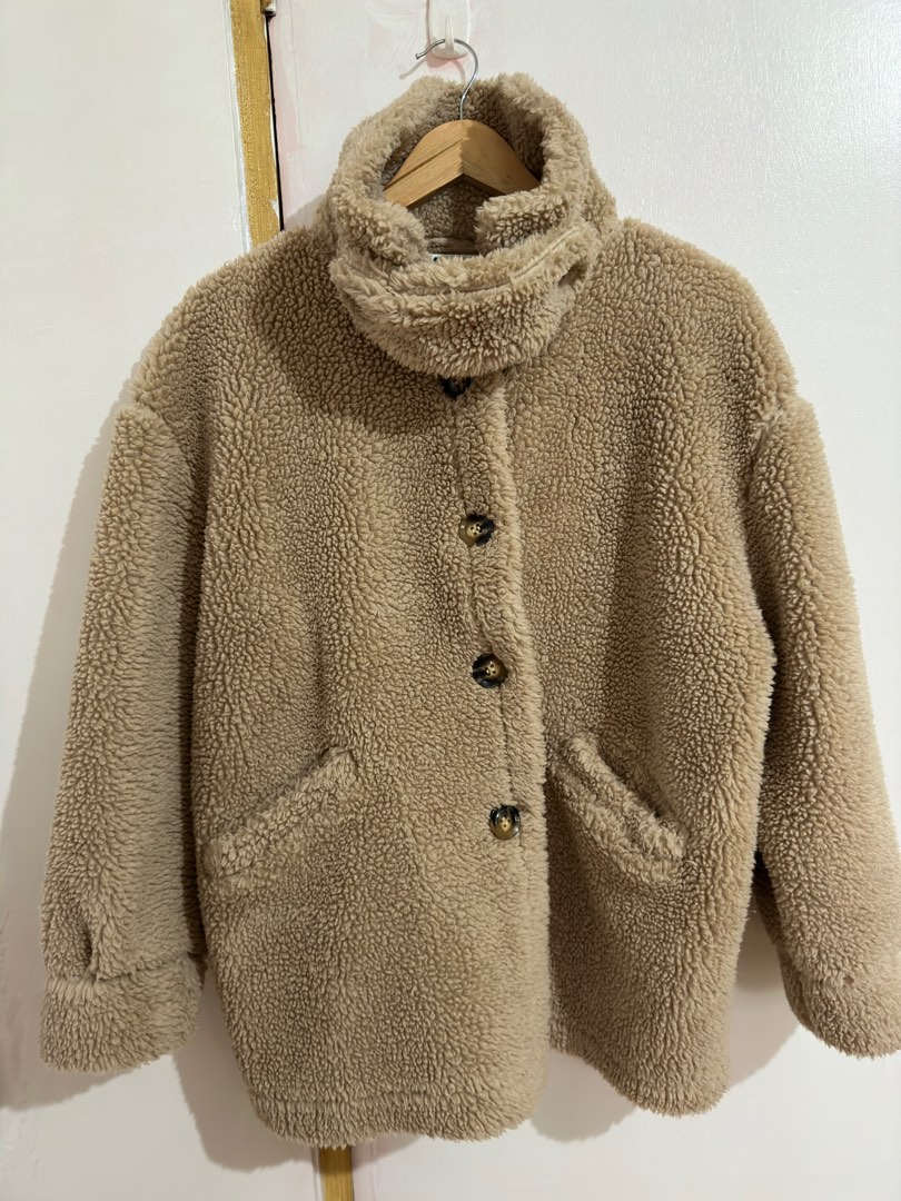 Acne Studios Brown Soft Teddy Fleece Jacket in Hazel Beige