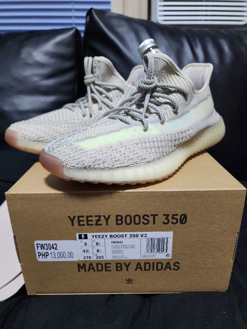 Adidas Yeezy boost 350v2 Citrin - (US9), Men's Fashion, Footwear