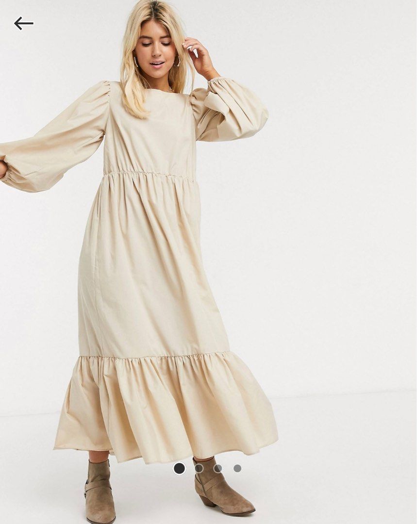 AOS Cotton Maxi Dress With Puff Sleeves Women s Fashion Dresses