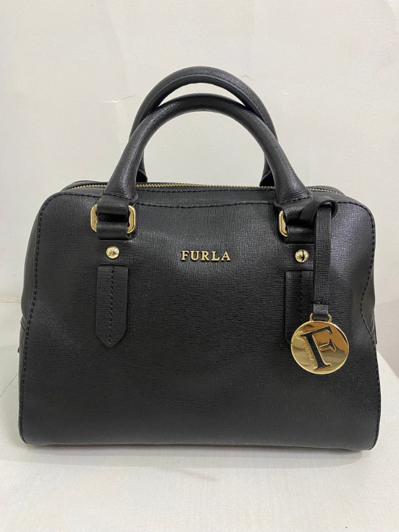Sac Furla Authentique En Cuir Bleu - Vintage Taille Large - Occasion Bon État
