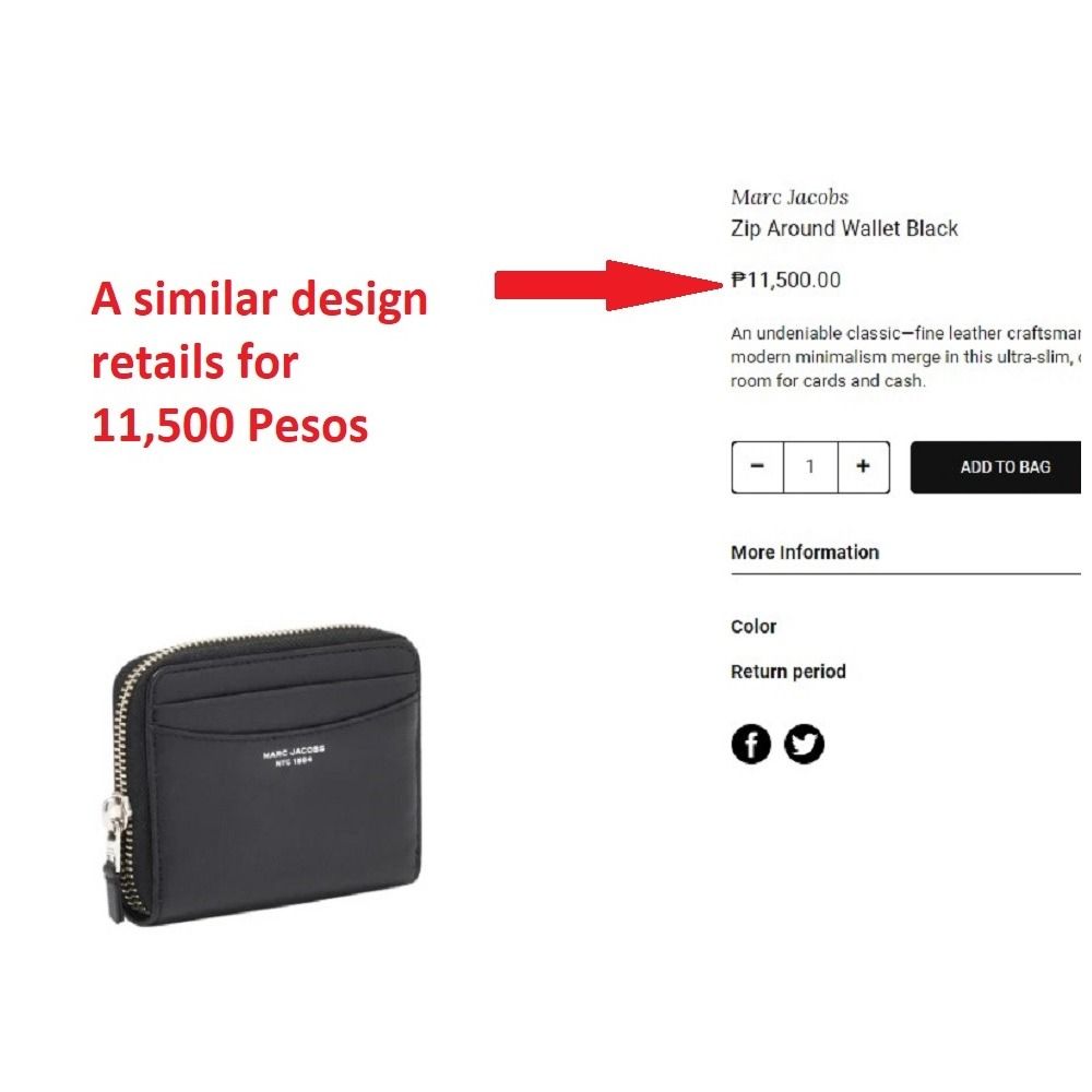 Authentic Marc Jacobs Small Bifold Leather Wallet with Zip Compartment Black Original (Category: Luxury Bags & Wallets) located in Pasig City. Submitted by swing_again_golf (Listing ID 1240489887, Image 2). Description: Brand: Marc Jacobs Genuine Leather Very good condition. Missing metal MJ logo on front (refer to photo). High-quality leatherware. 8 card slots Zip compartment for coins One bill compartment Snap closure.