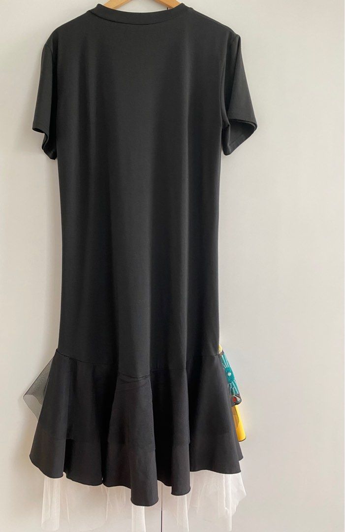 Black Casual Embroidery Lace Midi Tee Dress S Women s Fashion