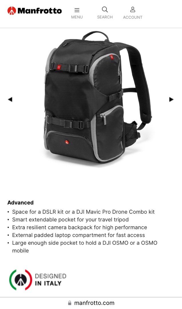 BNIB Manfrotto Advanced Camera & Laptop Backpack (Black colour), Men's Fashion, Bags, Backpacks