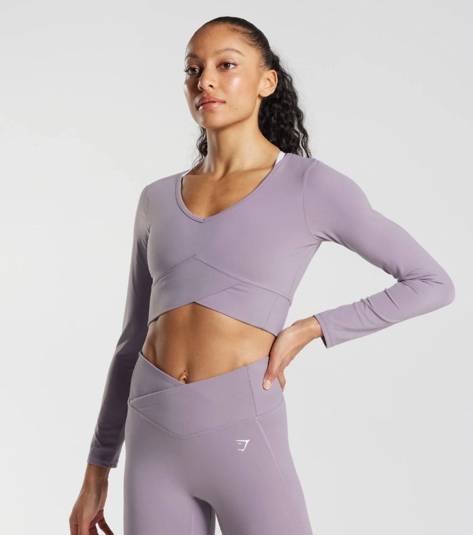 BNWT GYMSHARK CROSSOVER LONG SLEEVE CROP TOP, Women's Fashion, Activewear  on Carousell