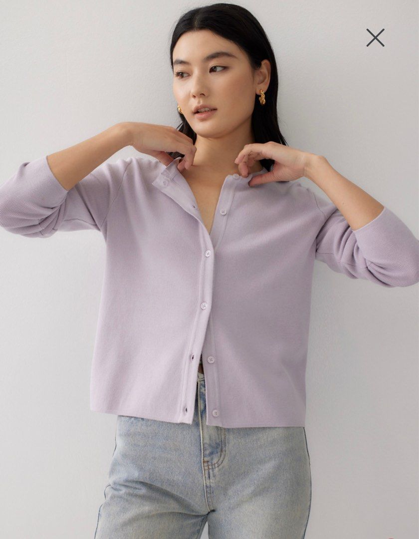 Purple button up sweater shop