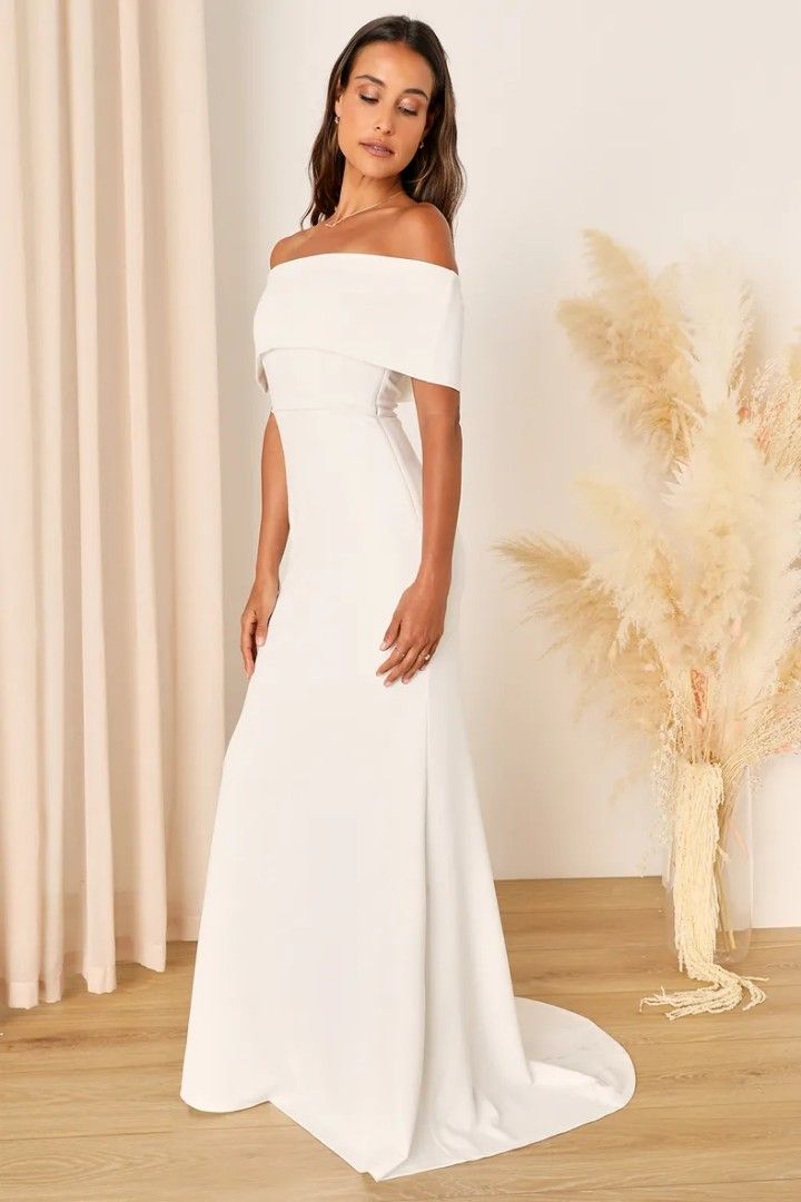 White off the shoulder wrap dress store