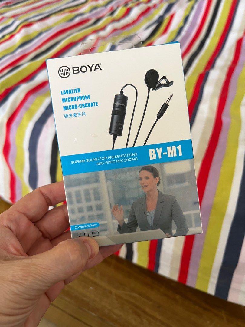 Boya Lavalker M1 (Category: Microphones) located in Makati City. Submitted by sunfish7 (Listing ID 1243171630, Image 1). Description: Boya lavalier microphone M1. Brand new, never used, never opened box. Rfs decluttering.