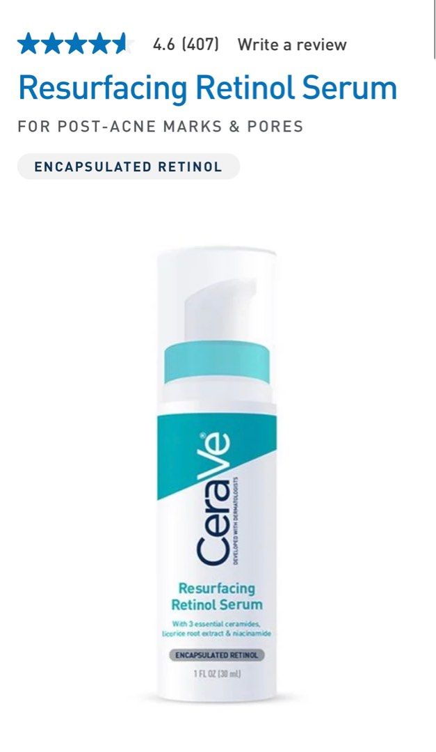 Cerave Resurfacing Retinol Serum 30ml, Beauty & Personal Care, Face