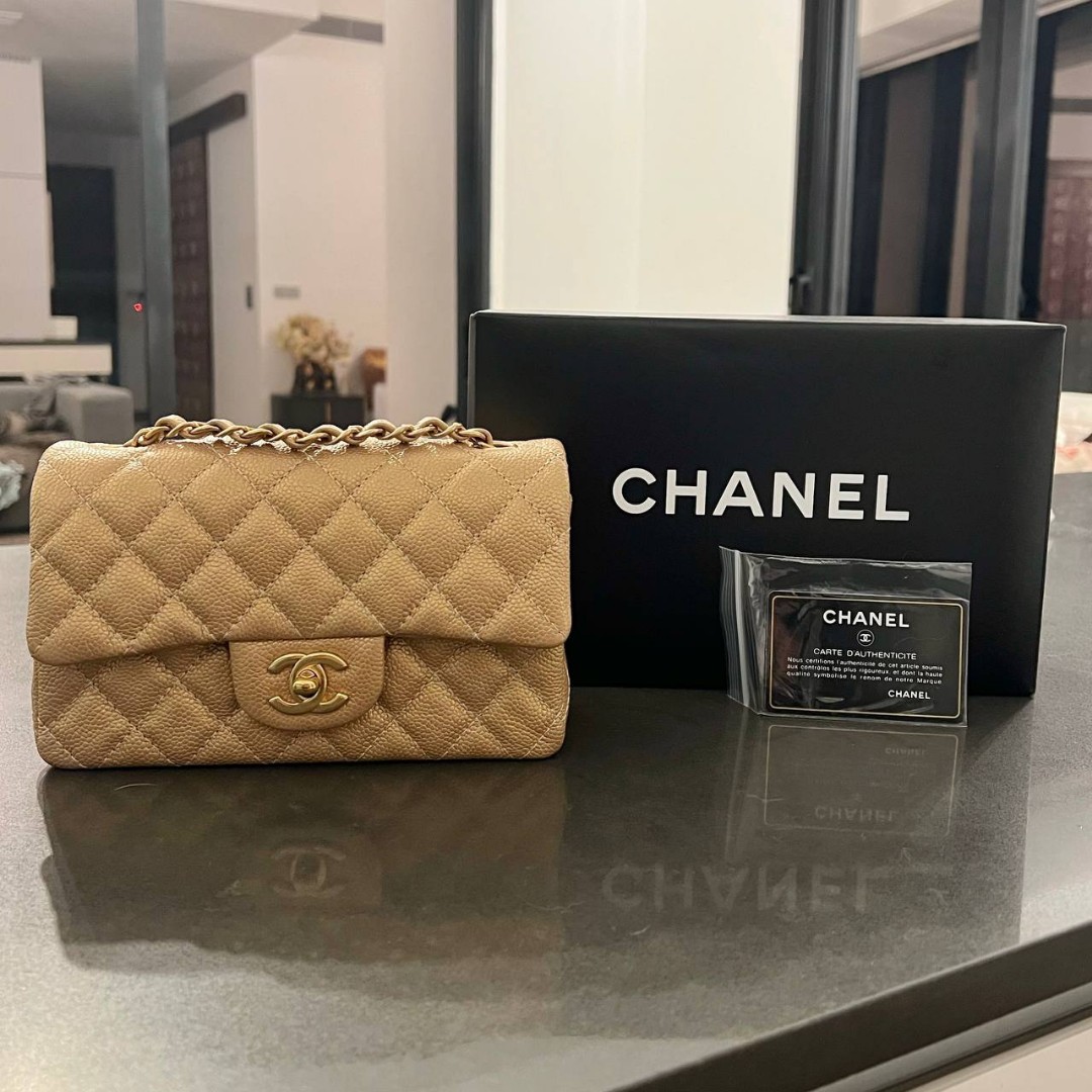Chanel - Mini Rectangular Classic Flap Bag - Gold Caviar
