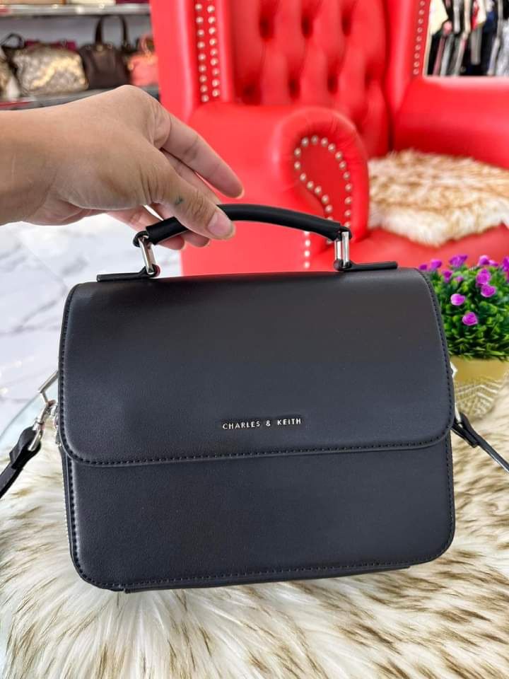 CHARLES AND KEITH Front Flap Top Handle Crossbody Bag Black on Carousell