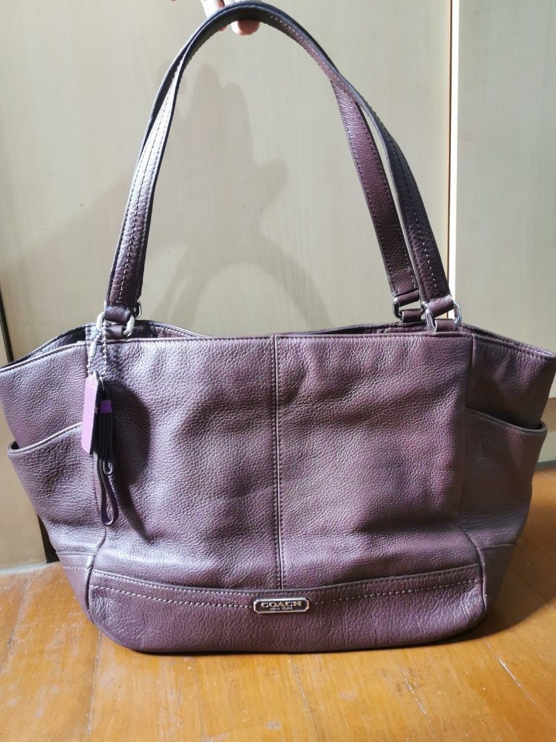 Dark brown leather coach purse online