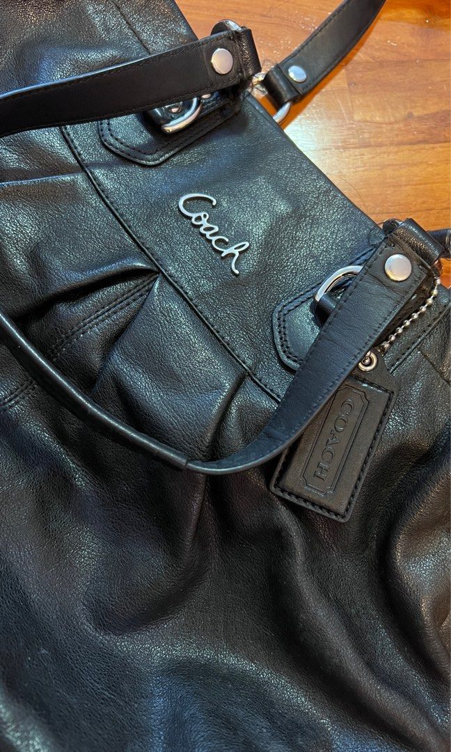 Coach Purse Black Leather Snap Closure Zipper Pockets | eBay