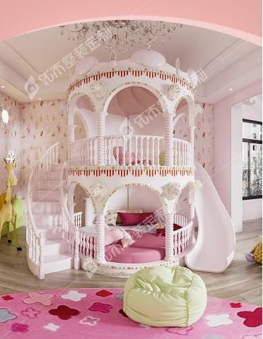 Pink bunk bed with slide top