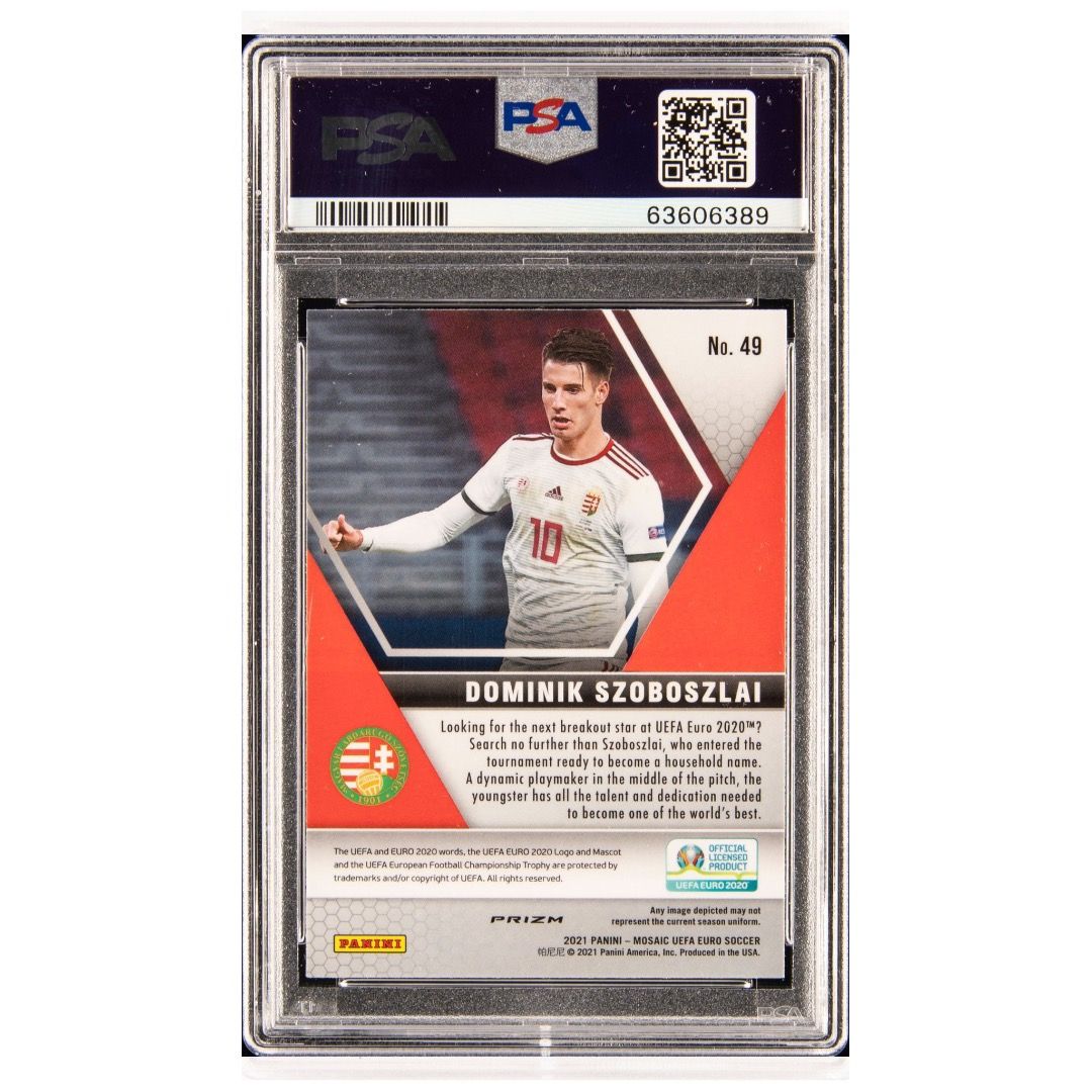 Dominik Szoboszlai 2020 Mosaic UEFA Liverpool Red Prizm RC PSA 10 POP 2  Rookie football soccer trading card