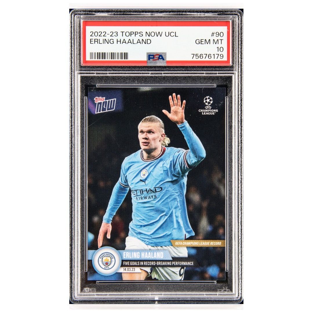 Erling Haaland 2022-23 Topps Now UCL #90 Record Breaking Five Goals PSA 10  Trading card football soccer Manchester City