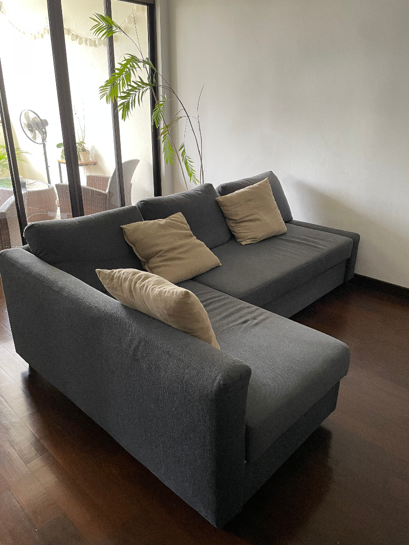 FRIHETEN Corner sofabed with storage, Skiftebo dark grey, Furniture