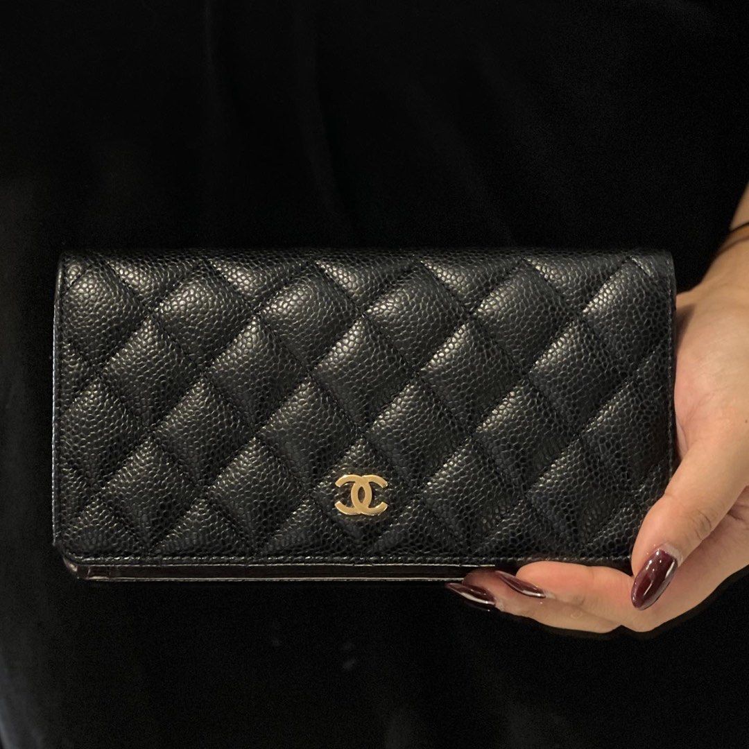 *FULL SET* Chanel Classic Yen Wallet in Black Caviar GHW