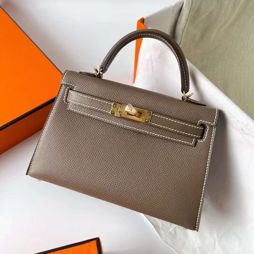 Hermes Kelly II Mini Bag Epsom Leather Gold Hardware In Grey