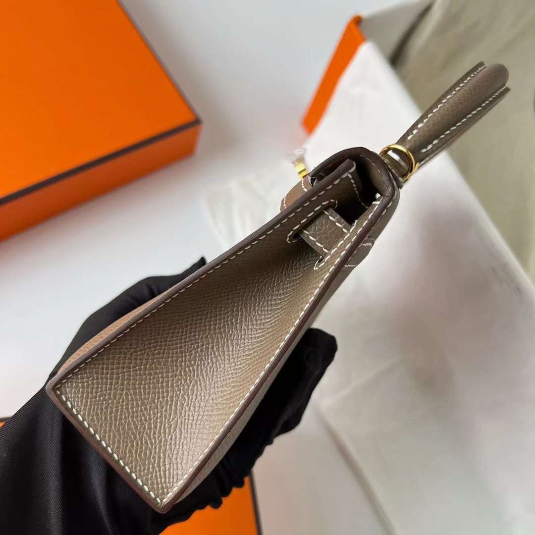 Hermes kelly pochette Epsom ck18 Etoupe Silver Hardware 22cm Full  HandmadeAuthentic quality - lushenticbags