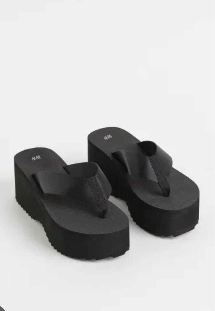 H M Black Flatforms Slippers