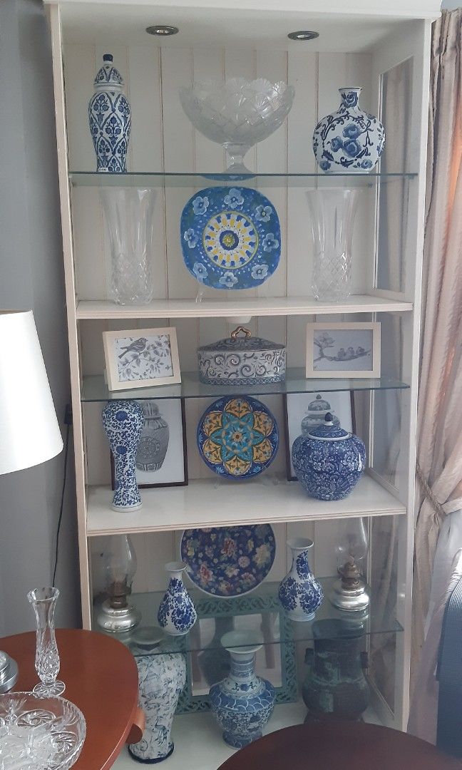 Ikea display with glass shelves and lights, Furniture & Home Living, Furniture, Shelves